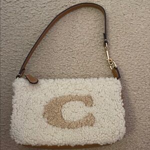 Coach White and Tan Shearling Wristlet RARE